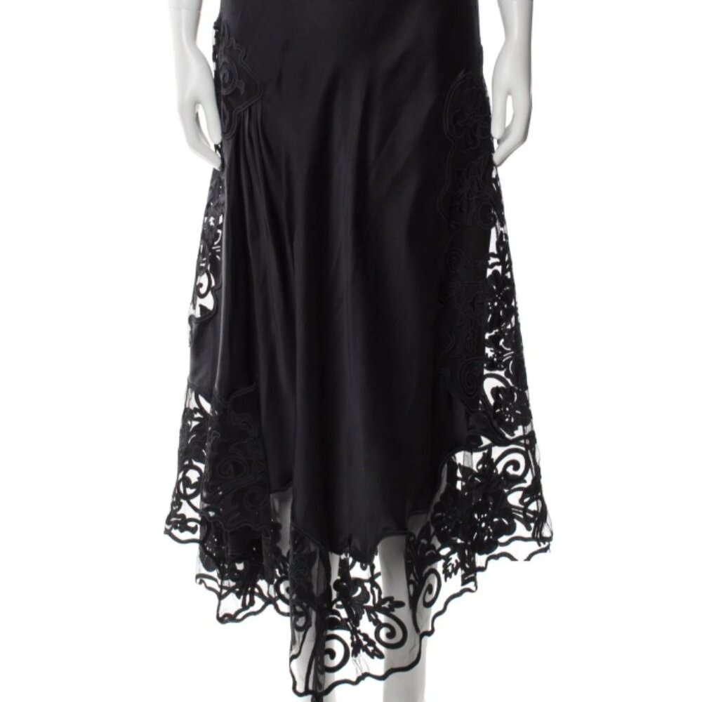 Black Lace-Trim Satin Maxi Skirt - Picture 8 of 8